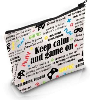 MNIGIU Gamer Girl Gift Video Game Gift Keep Calm and Game on Makeup Zipper Pouch for Video Gamer (Game on), Medium