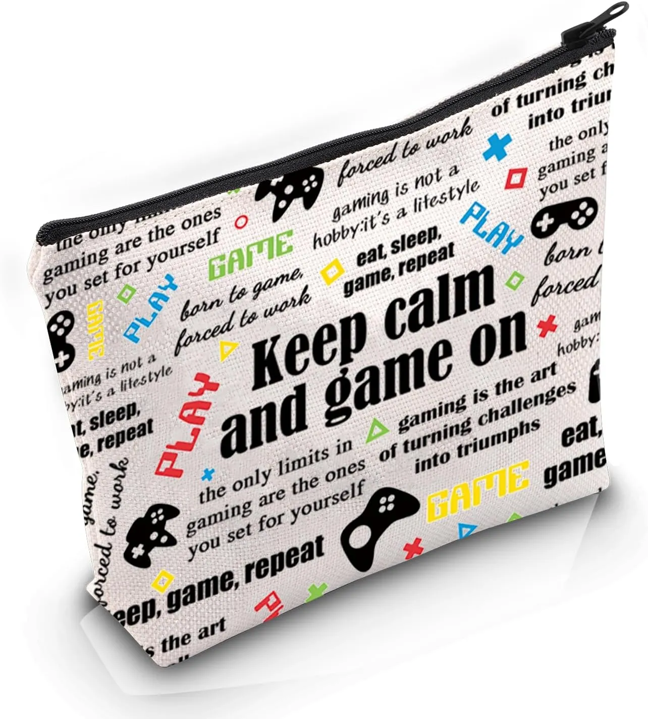MNIGIU Gamer Girl Gift Video Game Gift Keep Calm and Game on Makeup Zipper Pouch for Video Gamer (Game on), Medium