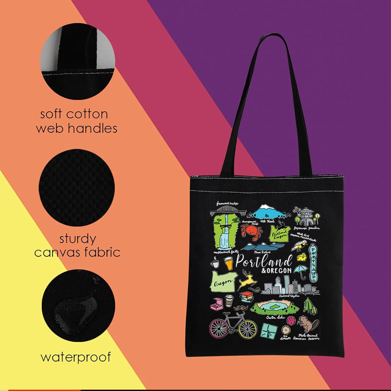 MNIGIU Portland Tote Bag - Travel Gift, Oregon State Gifts, Portland Souvenir