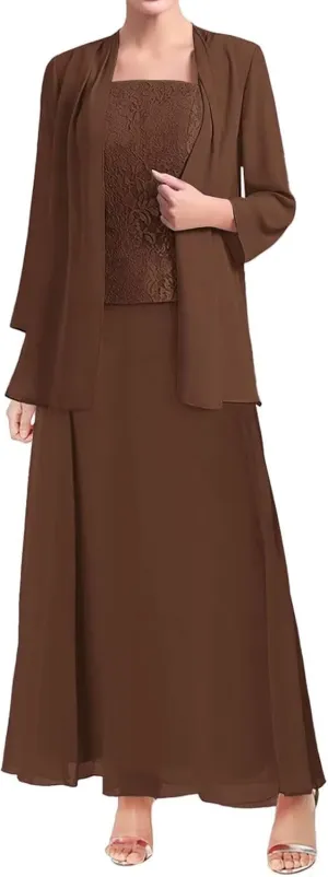 Mother of The Bride Dresses for Wedding Long Sleeve Chiffon Wedding Guest Formal Party Gown with Jackets