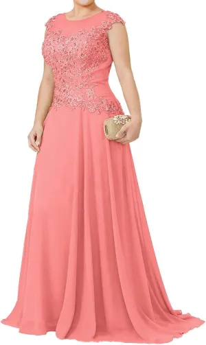 Mother of The Bride Dresses Plus Size - Appliqued Chiffon Formal Wedding Guest Dresses