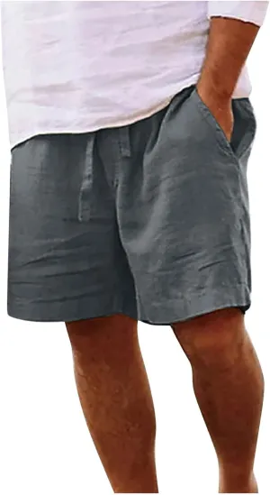 Muscularfit Men's Big & Tall Casual Drawstring Cotton Linen Shorts with Pockets - Regular Fit Stretch Work & Beach Shorts