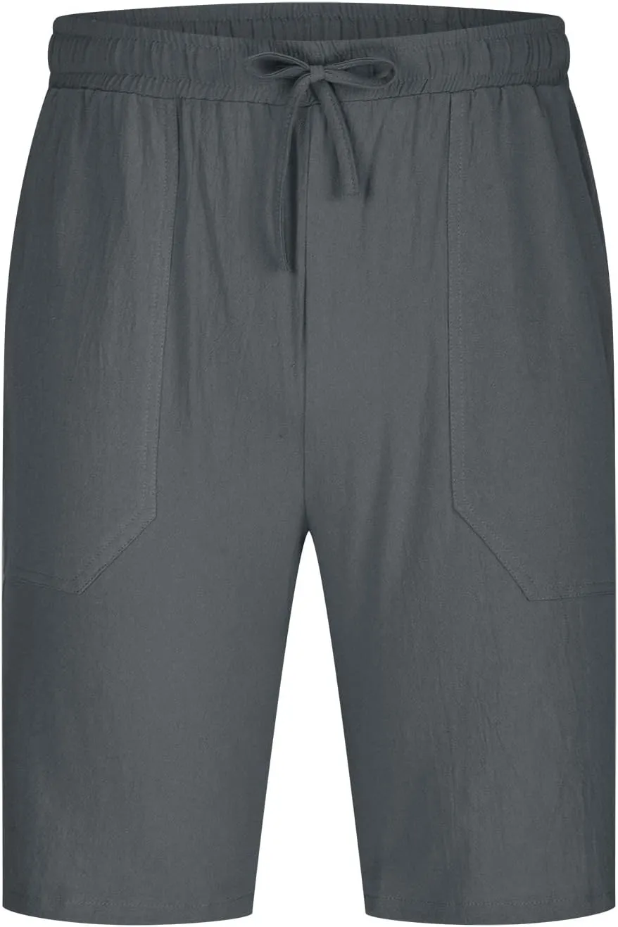 Muscularfit Men's Big & Tall Casual Drawstring Cotton Linen Shorts with Pockets - Regular Fit Stretch Work & Beach Shorts
