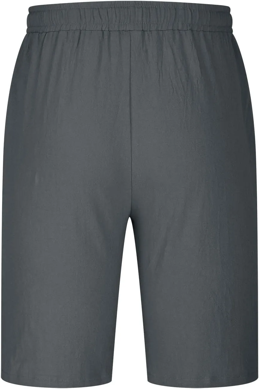 Muscularfit Men's Big & Tall Casual Drawstring Cotton Linen Shorts with Pockets - Regular Fit Stretch Work & Beach Shorts