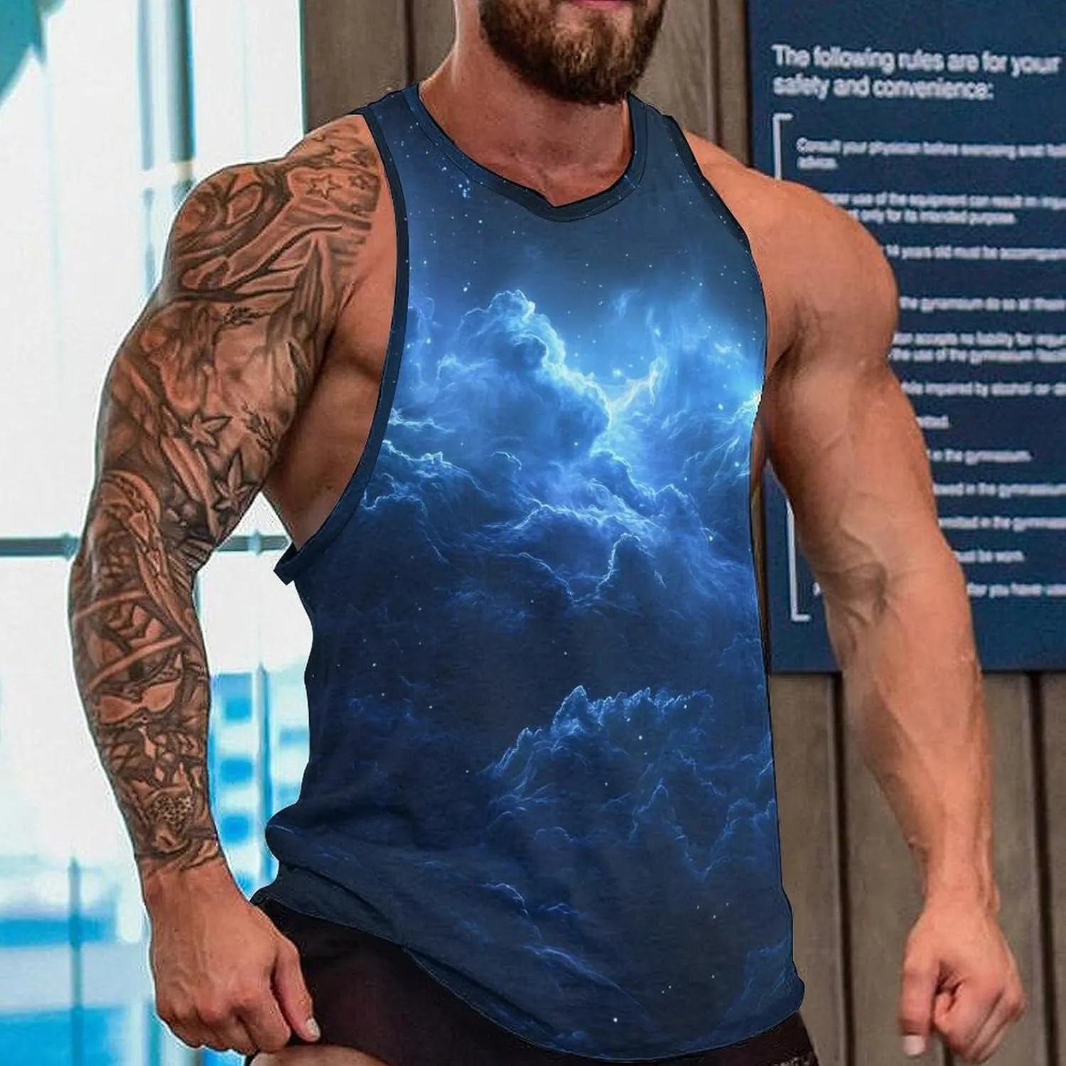 Nebula Cloud Men's Activewear Tank Tops Gym Sleeveless Muscle T Shirts Workout Tees Vest