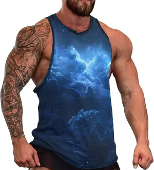 Nebula Cloud Men's Activewear Tank Tops Gym Sleeveless Muscle T Shirts Workout Tees Vest