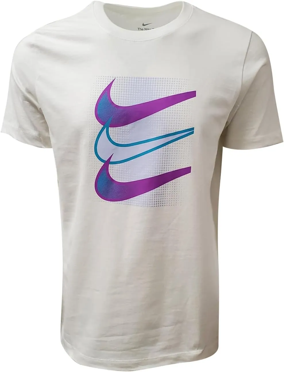 Nike Men's Sportswear Swoosh T-Shirts (Medium, White Plum/Magenta Multi Swoosh)