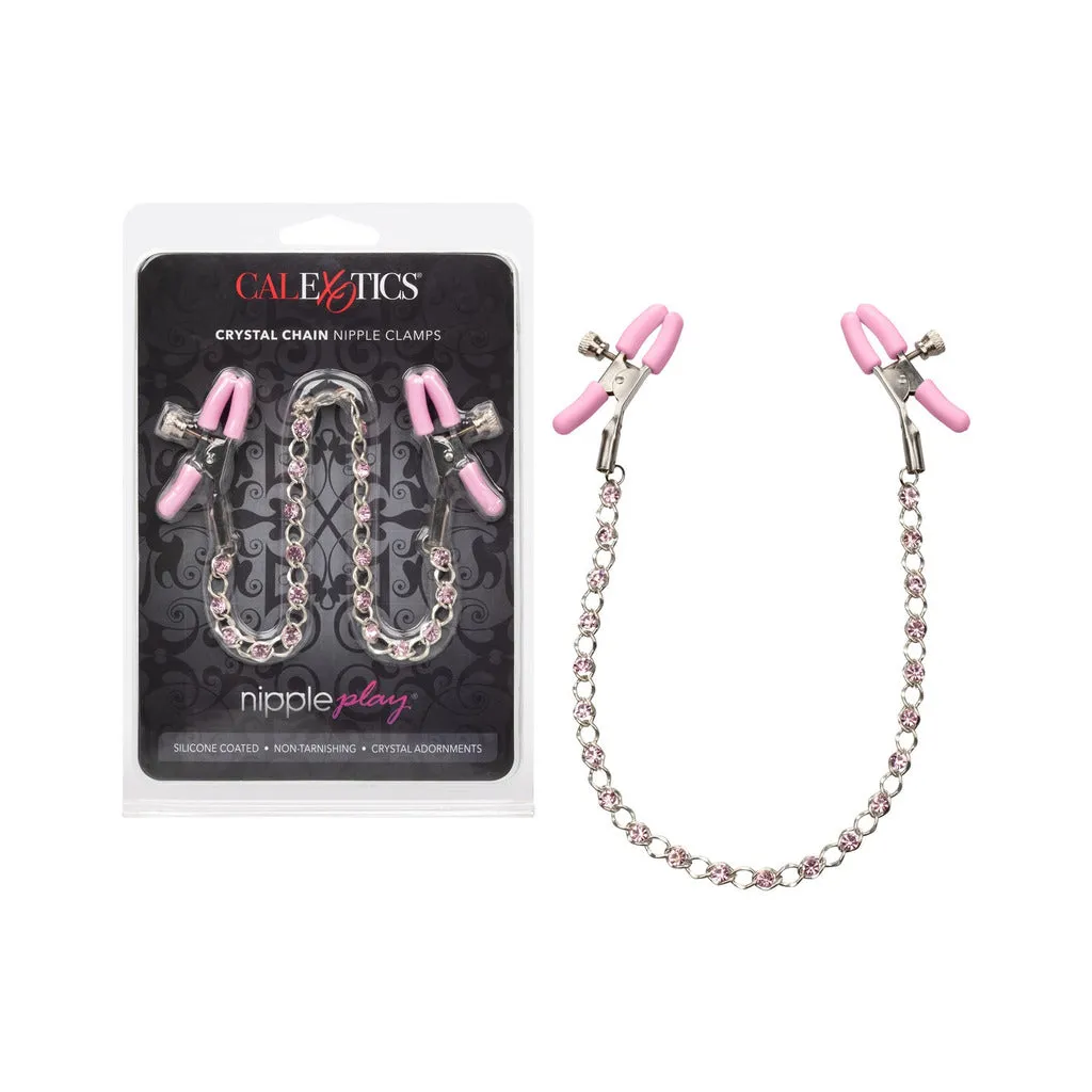 Nipple Play Crystal Chain Nipple Clamps - Pink
