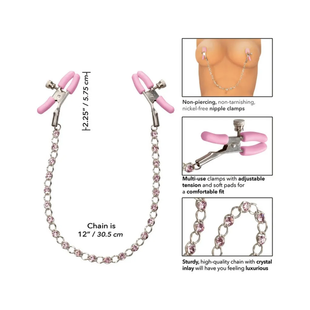 Nipple Play Crystal Chain Nipple Clamps - Pink