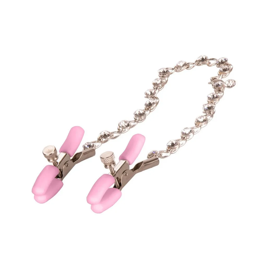 Nipple Play Crystal Chain Nipple Clamps - Pink