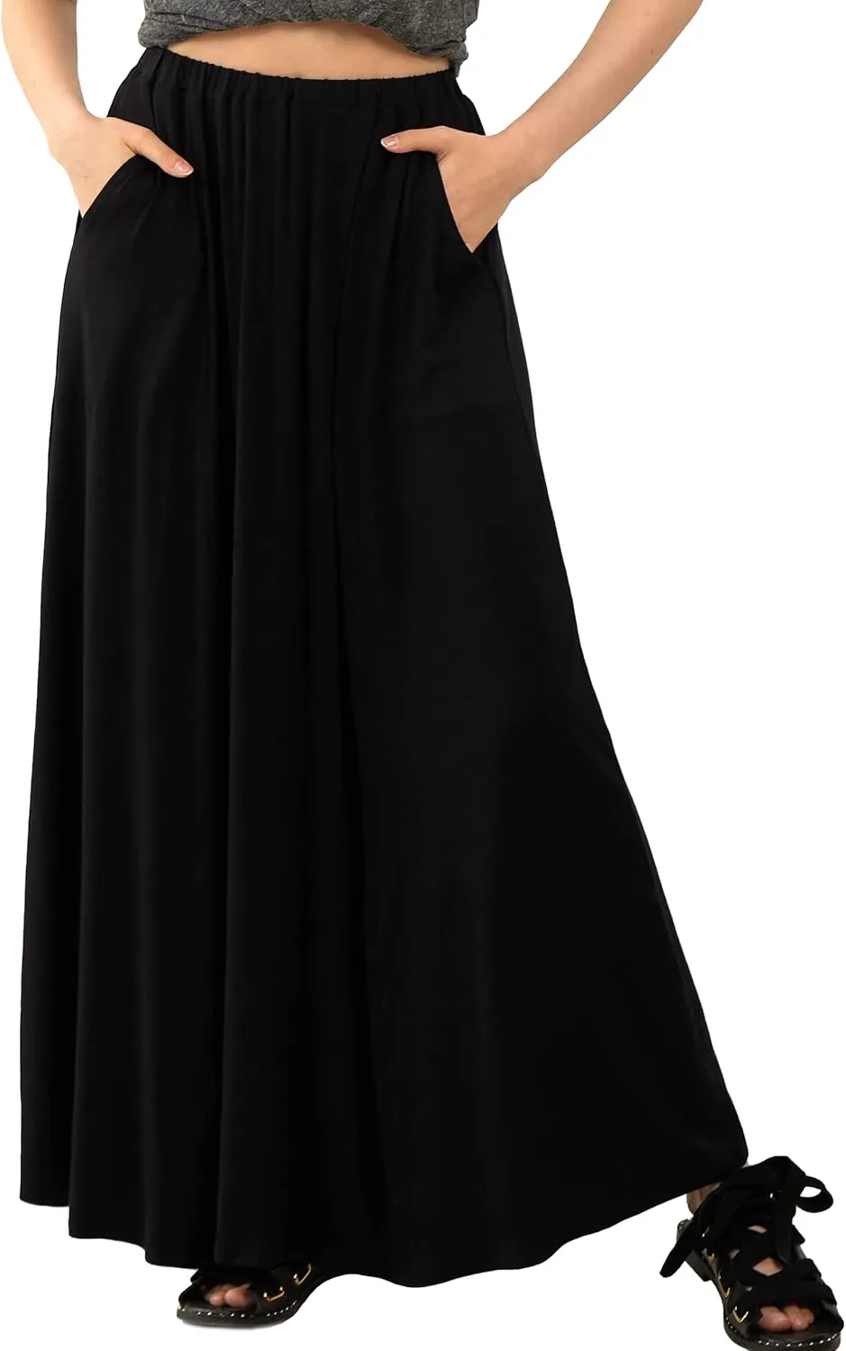 noflik Women's Elastic High Waisted Boho Long Maxi Skirts with Side Slits and Pockets