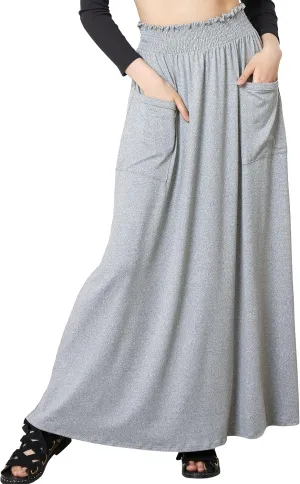 noflik Women's Elastic High Waisted Boho Long Maxi Skirts with Side Slits and Pockets
