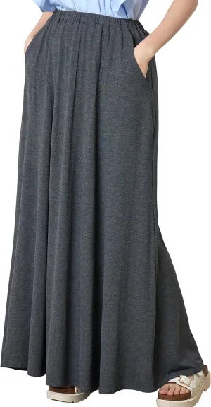 noflik Women's Elastic High Waisted Boho Long Maxi Skirts with Side Slits and Pockets