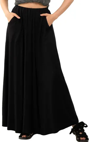 noflik Women's Elastic High Waisted Boho Long Maxi Skirts with Side Slits and Pockets