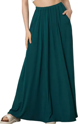 noflik Women's Elastic High Waisted Boho Long Maxi Skirts with Side Slits and Pockets