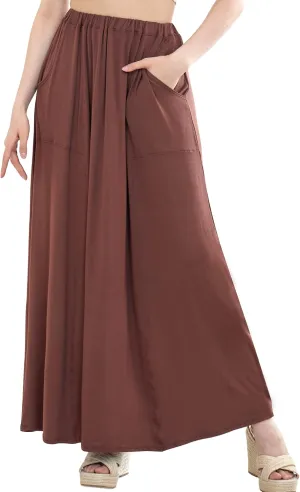 noflik Women's Elastic High Waisted Boho Long Maxi Skirts with Side Slits and Pockets