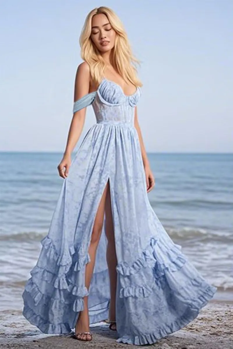 Off Shoulder Floral Bridesmaid Dresses for Wedding 2025 Spaghetti Straps Formal Dress Chiffon Prom Dress