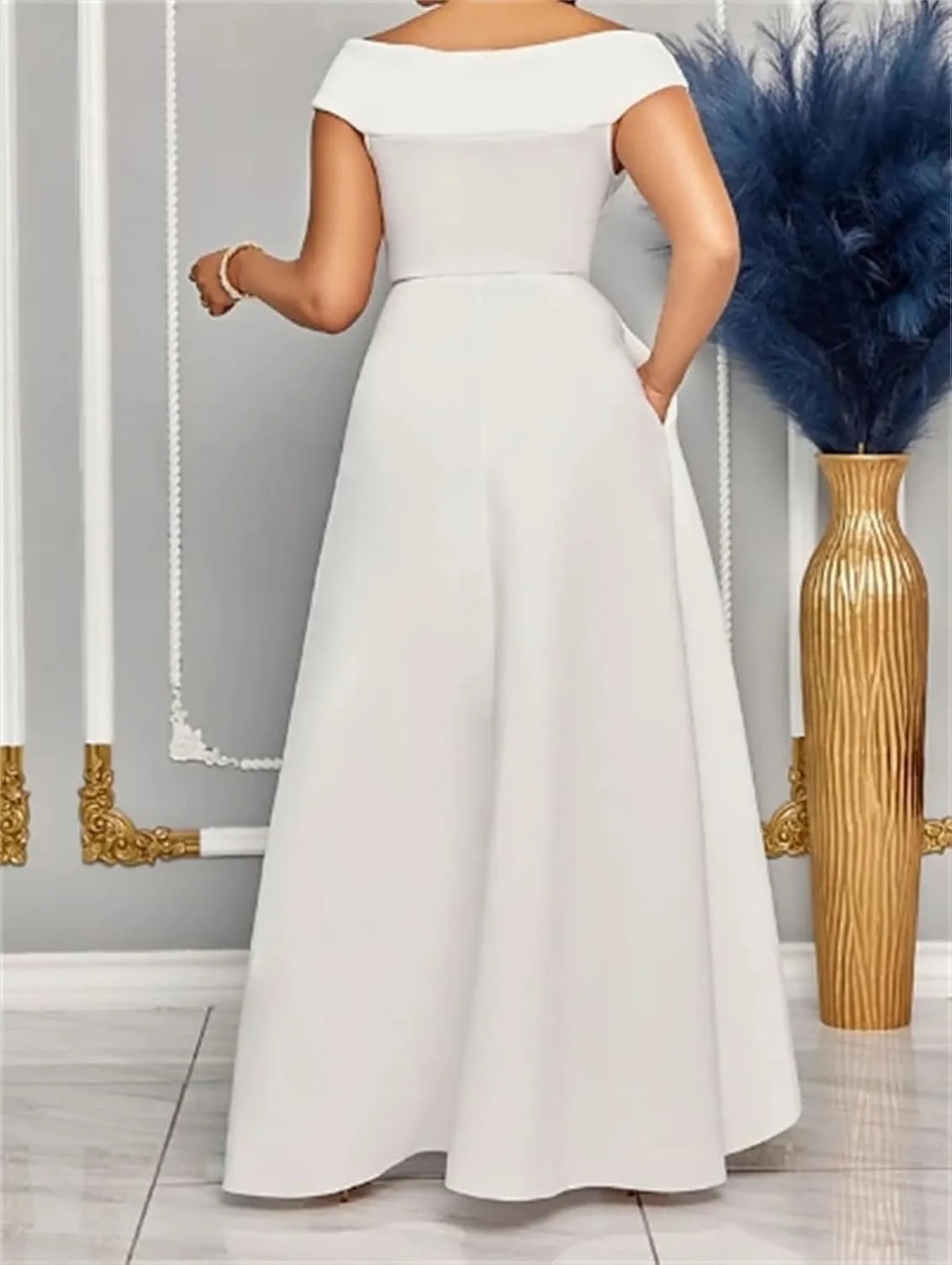 Off The Shoulder Mother of The Bride Dresses with Pockets High-Low V Neck A Line Evening Party Dresses with Ruffle