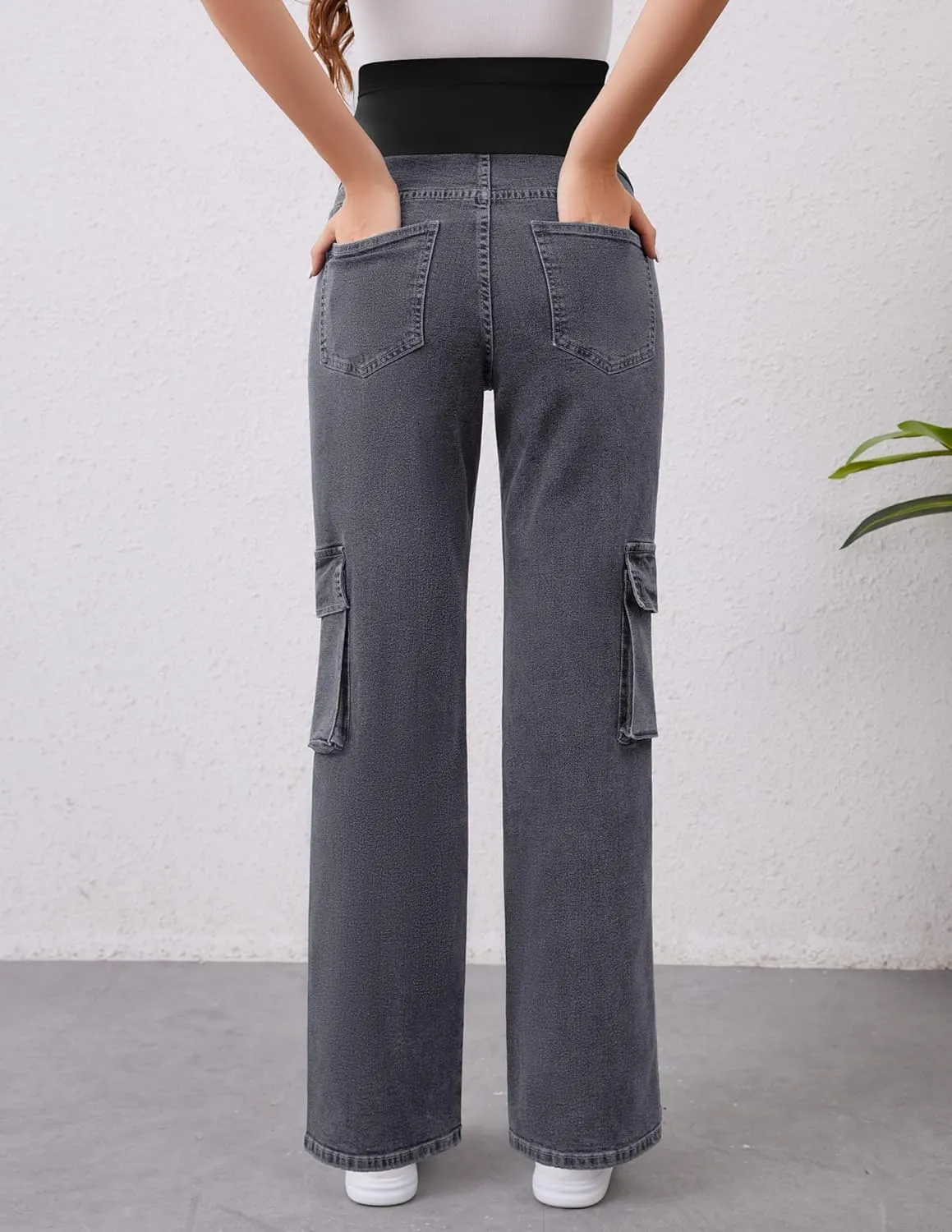 PACBREEZE Women's Maternity Jeans Cargo Straight Leg Relaxed Jeans Over Belly Comfy Denim Pregnancy Pants, S-XXL