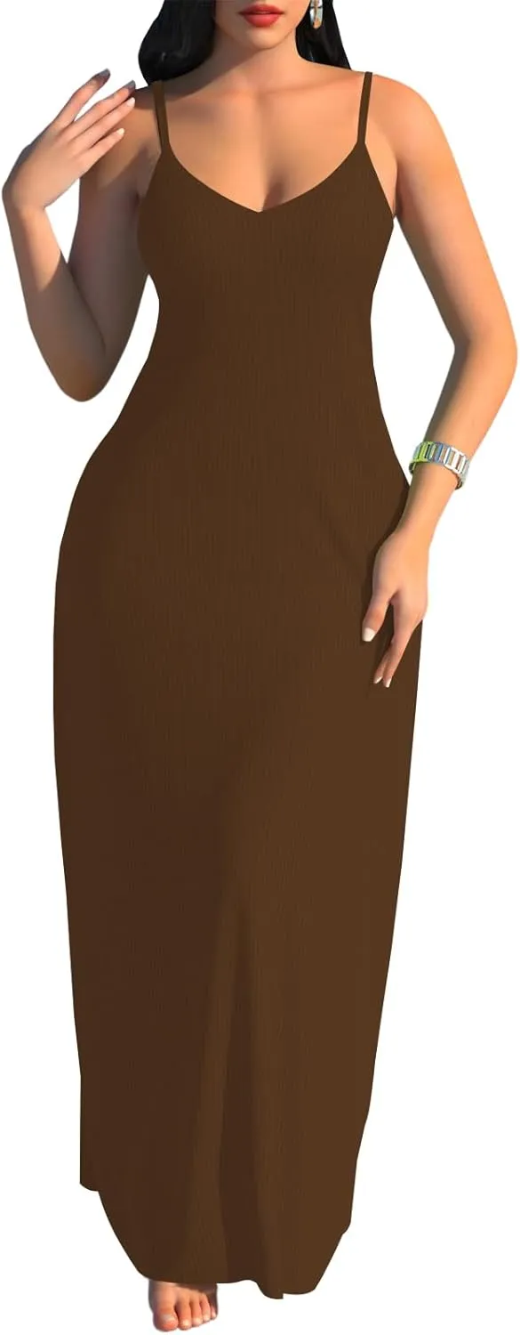 PaladMom Women's Summer Casual Sundress Sleeveless Maxi Dress Plus Size Loose Stripes Long Dresses with Pockets