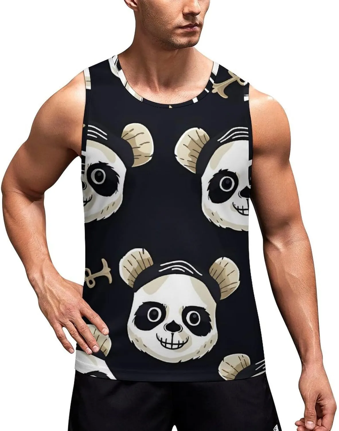 Panda Mens Tank Top Undershirt Sleeveless Gym Vest Workout T-Shirts