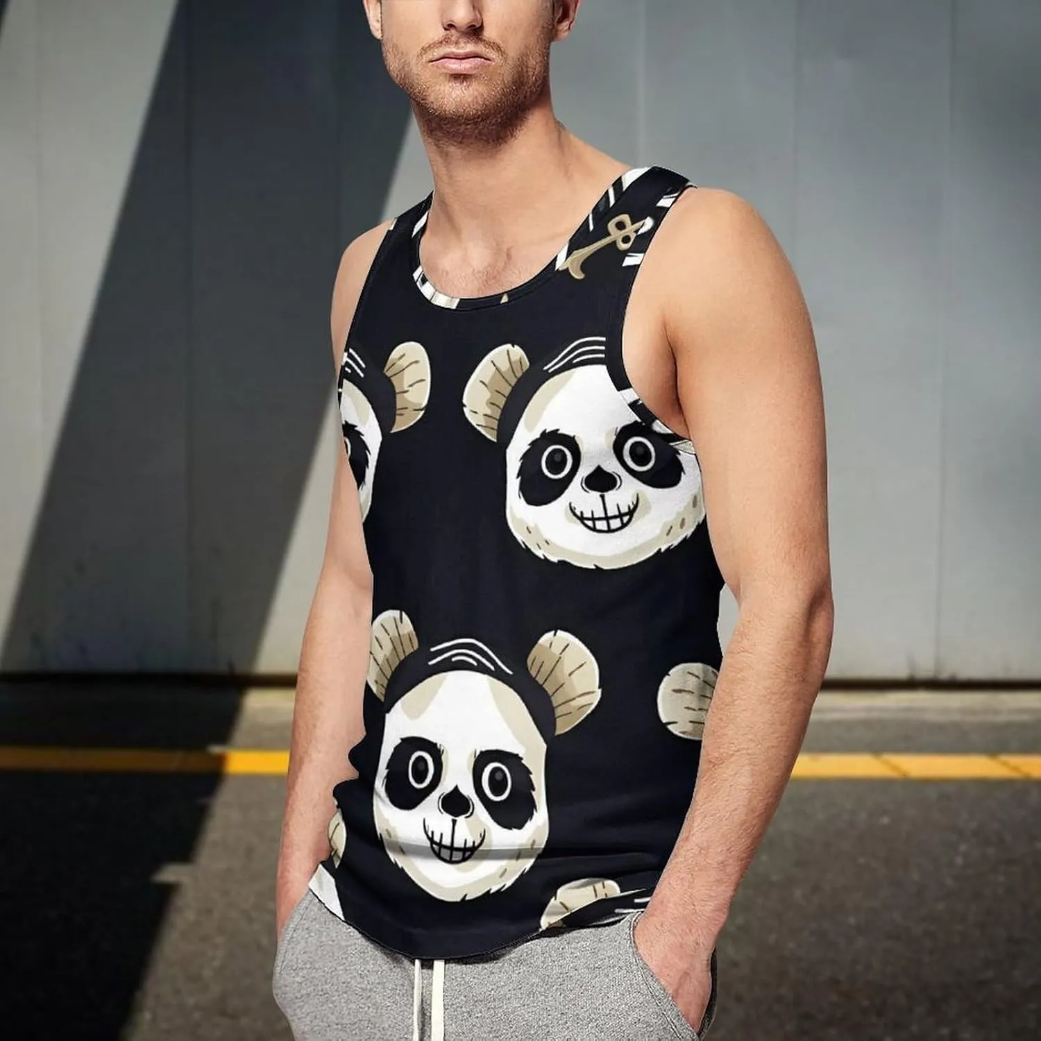Panda Mens Tank Top Undershirt Sleeveless Gym Vest Workout T-Shirts