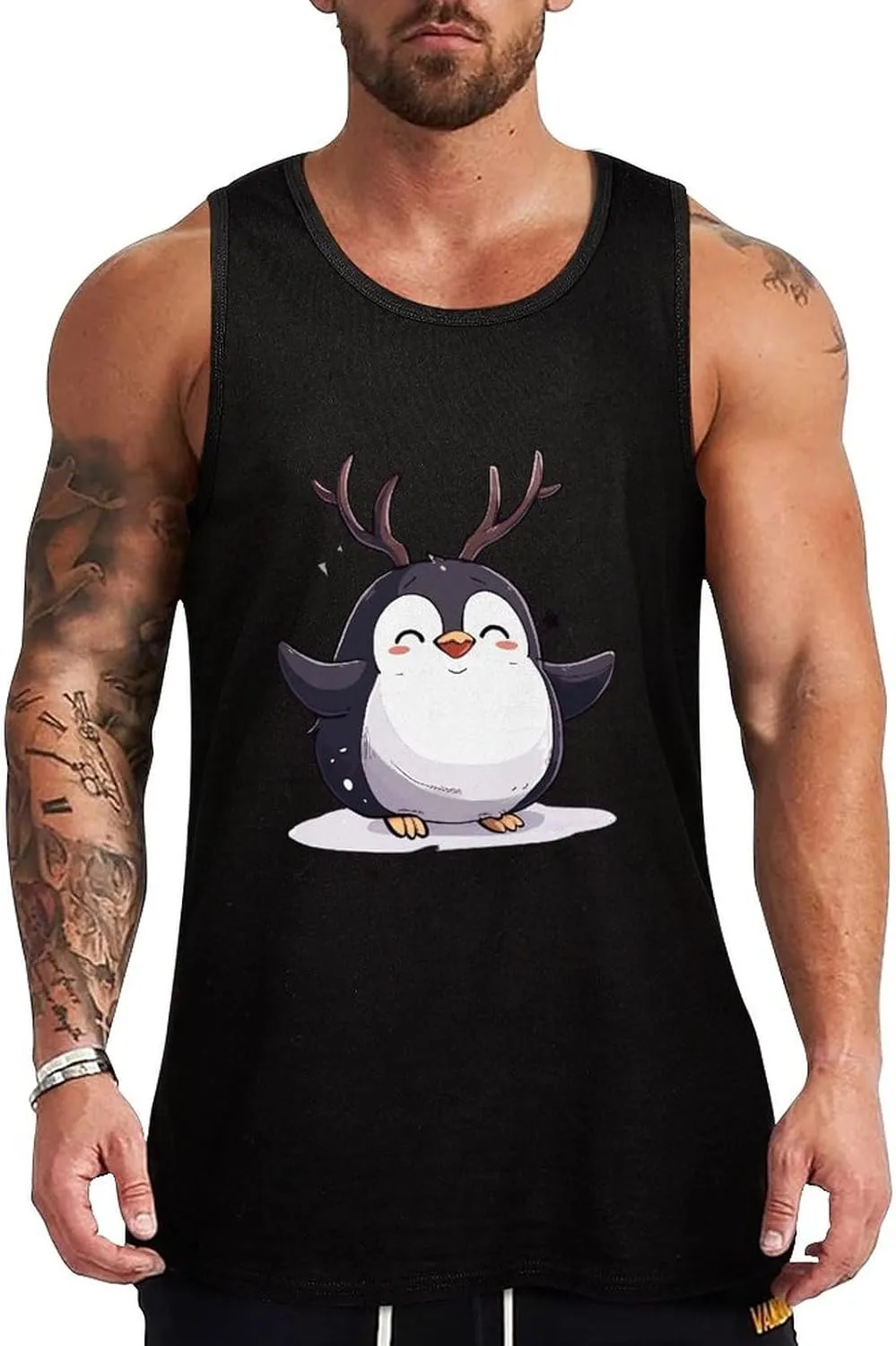 Penguin Deer Mens Tank Top Cotton Undershirt Crewneck Sleeveless Shirt for Summer