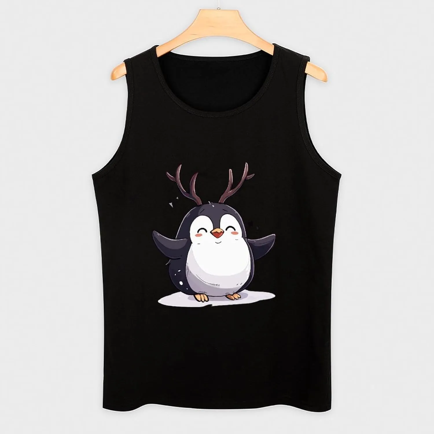 Penguin Deer Mens Tank Top Cotton Undershirt Crewneck Sleeveless Shirt for Summer
