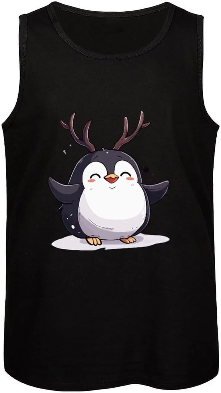 Penguin Deer Mens Tank Top Cotton Undershirt Crewneck Sleeveless Shirt for Summer