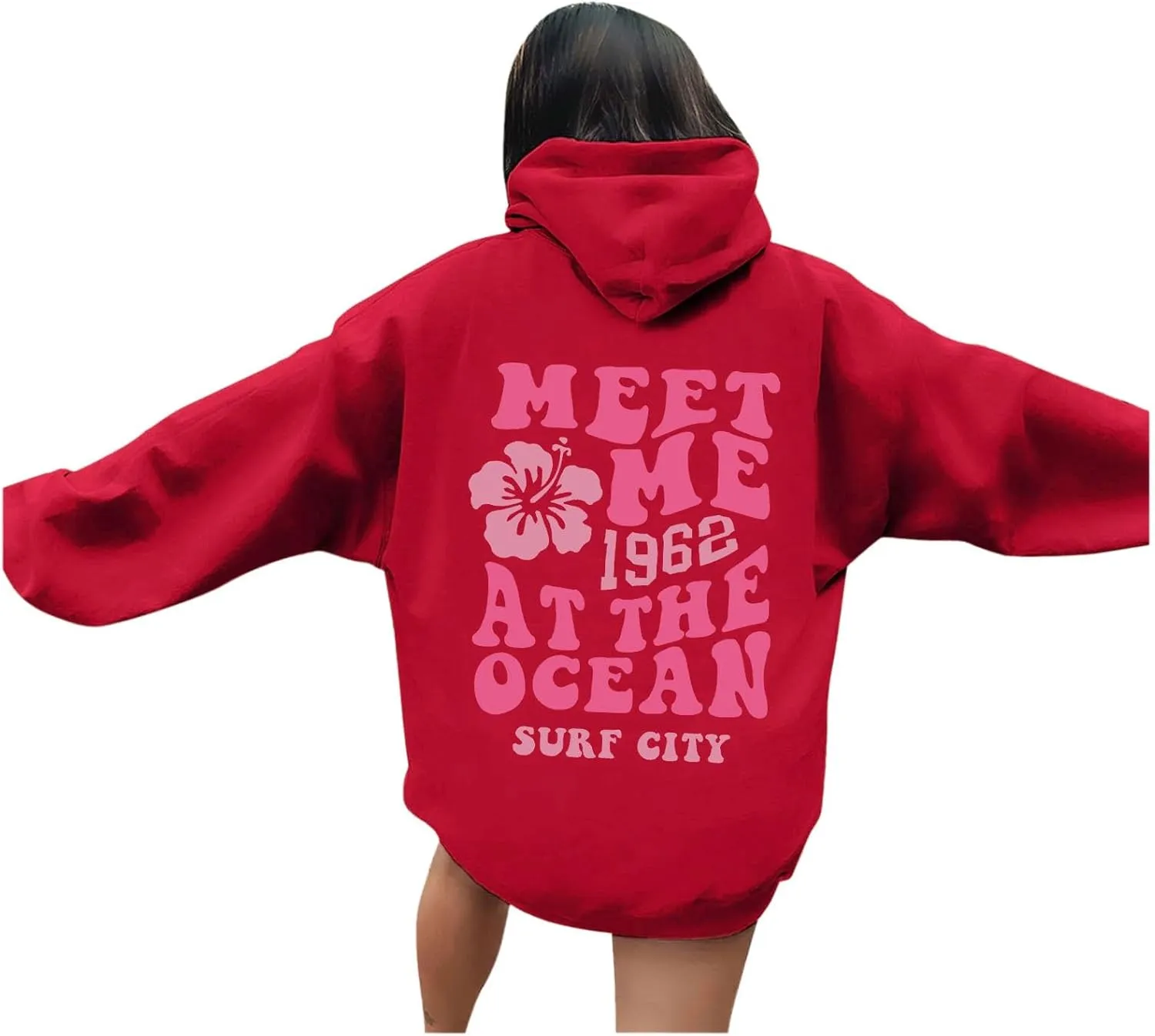Pink Graphic Oversized Hoodies for Women Teen Girls 2024 Trendy Cute Preppy Sweatshirts Long Sleeve Y2K Tops Pullover