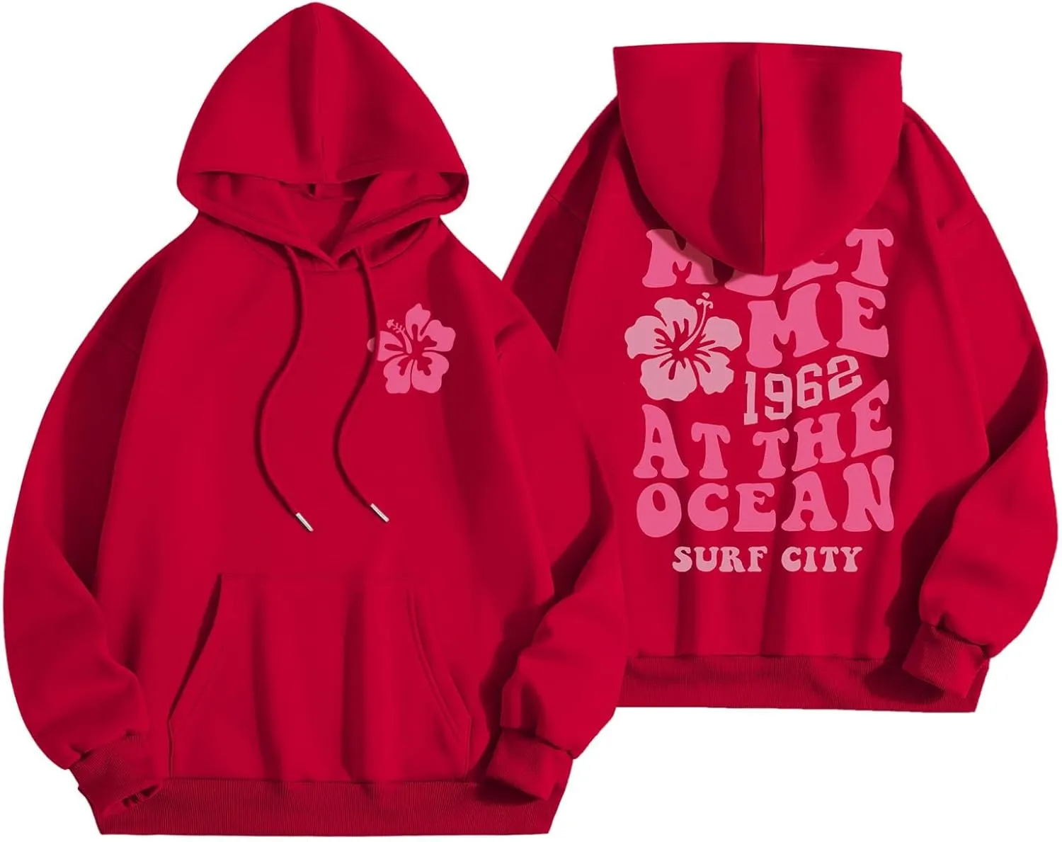 Pink Graphic Oversized Hoodies for Women Teen Girls 2024 Trendy Cute Preppy Sweatshirts Long Sleeve Y2K Tops Pullover