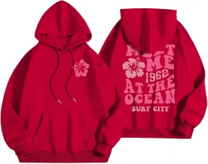 Pink Graphic Oversized Hoodies for Women Teen Girls 2024 Trendy Cute Preppy Sweatshirts Long Sleeve Y2K Tops Pullover