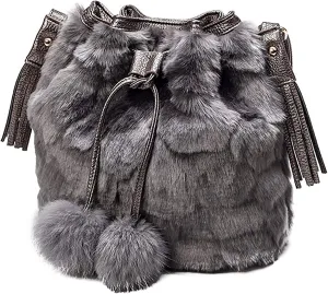 Plush Bucket Handbag Faux Fur Drawstring Fluffy Crossbody Bag Handle Shoulder Tote Bag
