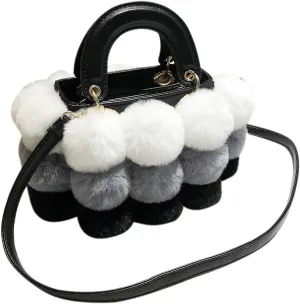 Plush Bucket Handbag Faux Fur Drawstring Fluffy Crossbody Bag Handle Shoulder Tote Bag