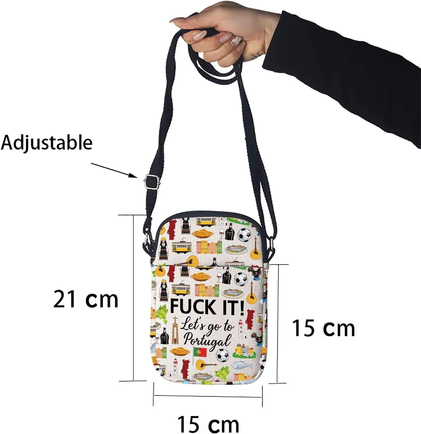 Portugal Cosmetic Makeup Bag Portugal Travel Gift Portugal Travel Pouch Girls Trip to Portugal Gift for Her (Crossbody bag)
