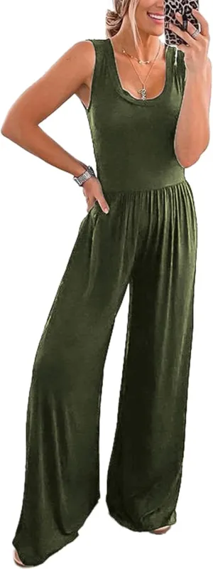 PRETTYGARDEN One Piece Jumpsuits 2025 Spring Sleeveless Tank Wide Leg Summer Casual Travel Airport Outfits Pants Rompers