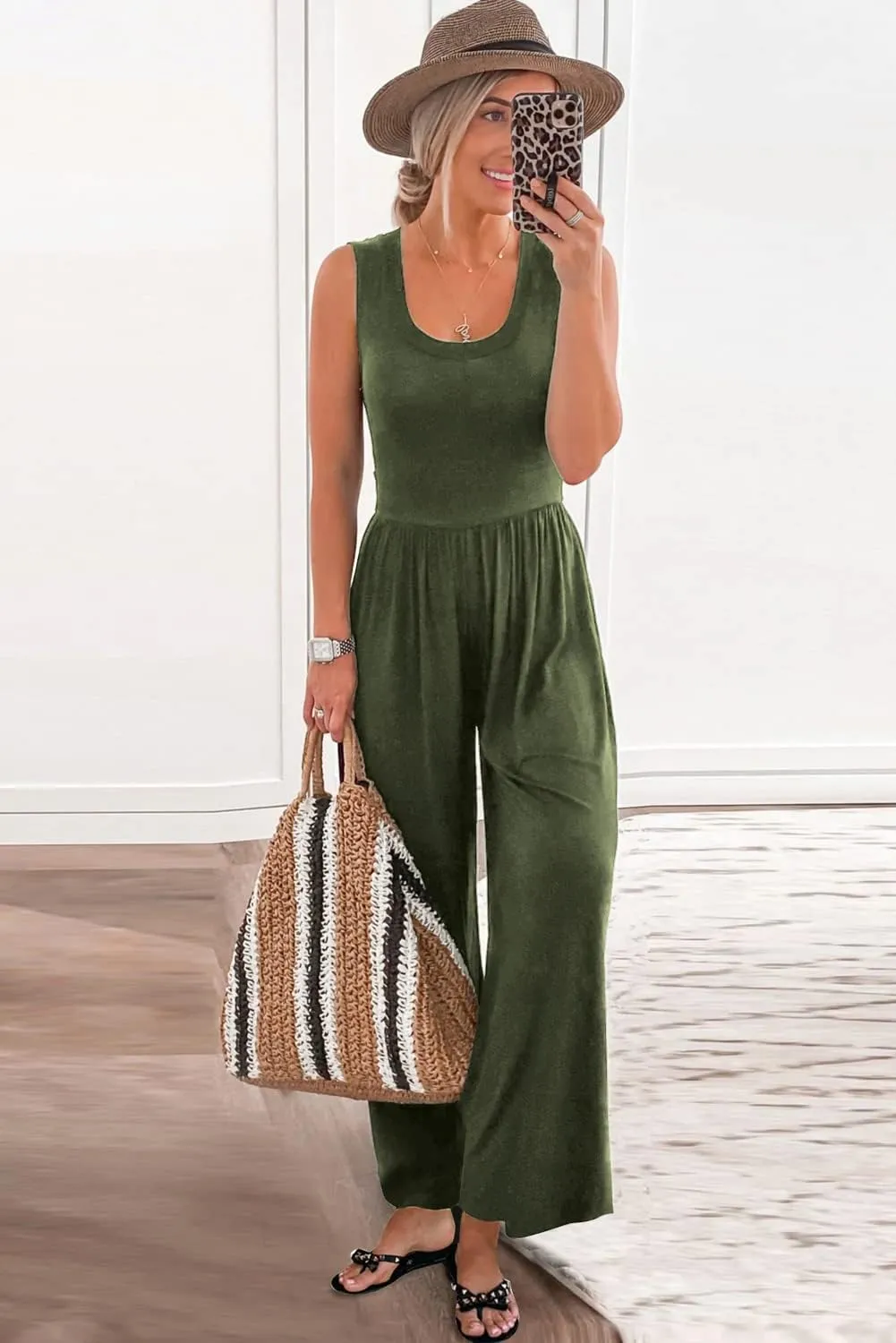 PRETTYGARDEN One Piece Jumpsuits 2025 Spring Sleeveless Tank Wide Leg Summer Casual Travel Airport Outfits Pants Rompers