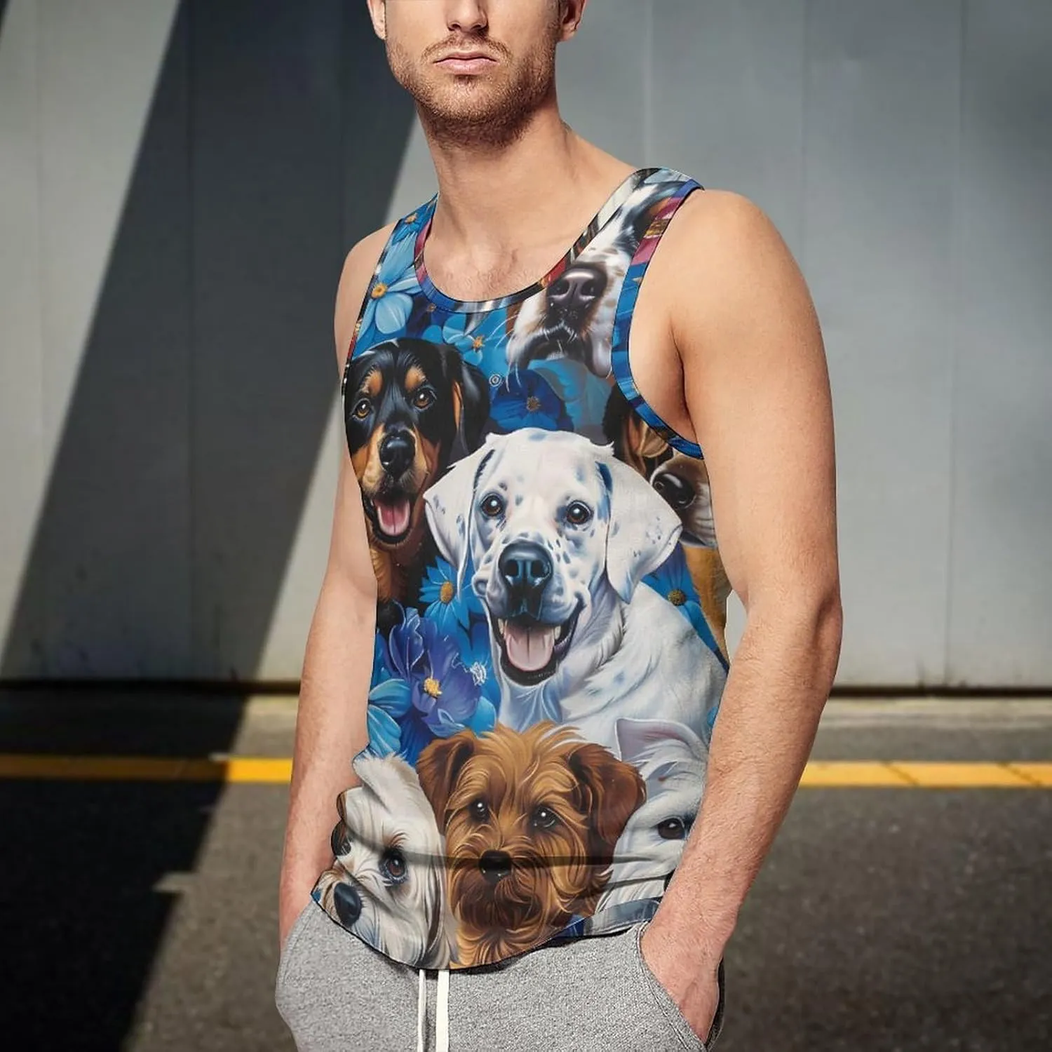 Puppy Dog Mens Tank Top Undershirt Sleeveless Gym Vest Workout T-Shirts