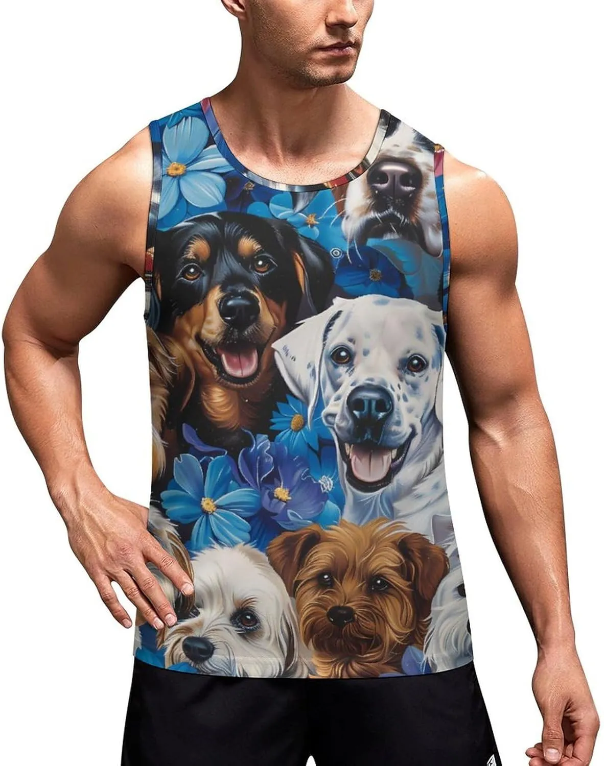 Puppy Dog Mens Tank Top Undershirt Sleeveless Gym Vest Workout T-Shirts