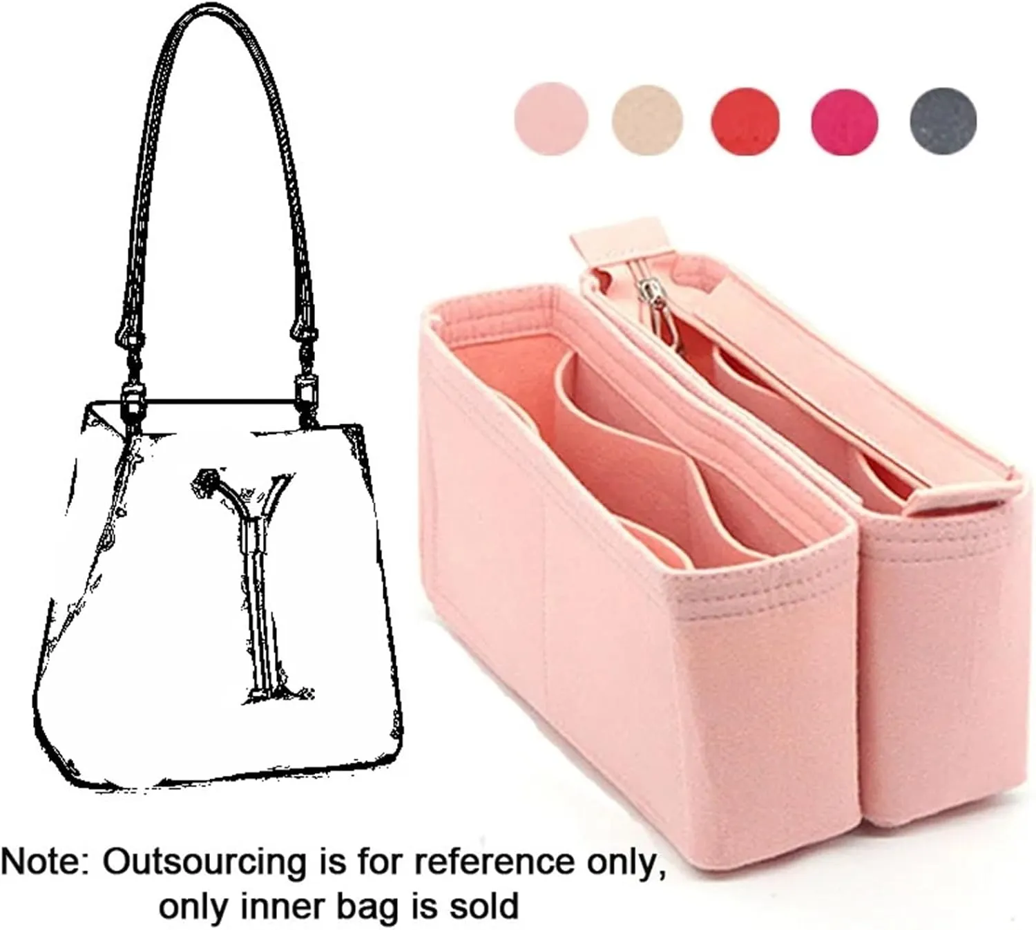 Purse Organizer Insert Bucket Felt Cloth Insert Bag Organizer Makeup Handbag Organizer Travel Inner Purse Portable Cosmetic Bags(Pink)