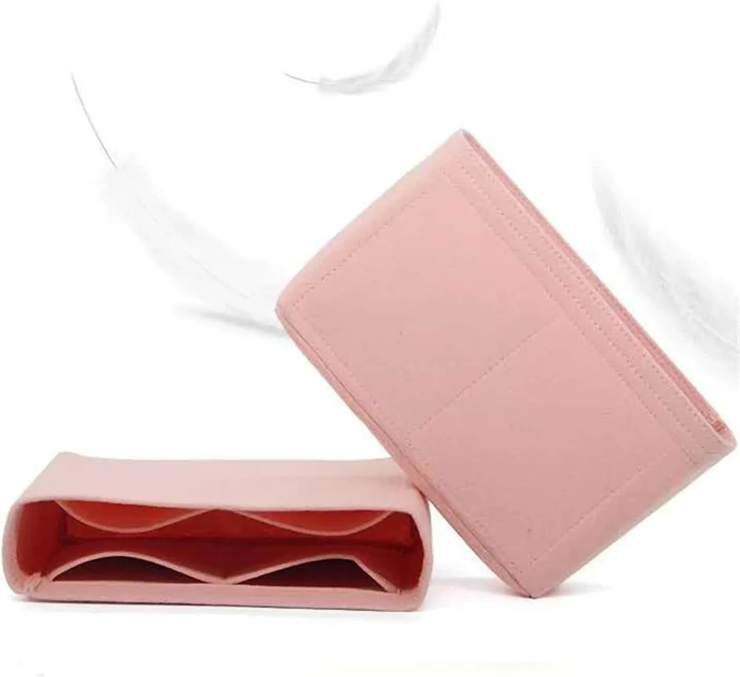 Purse Organizer Insert Bucket Felt Cloth Insert Bag Organizer Makeup Handbag Organizer Travel Inner Purse Portable Cosmetic Bags(Pink)