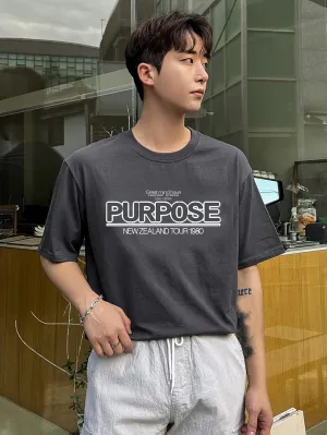 QUEGO Men's T-Shirts Men Letter Graphic Drop Shoulder Tee T-Shirts for Men (Color : Dark Grey, Size : Medium)