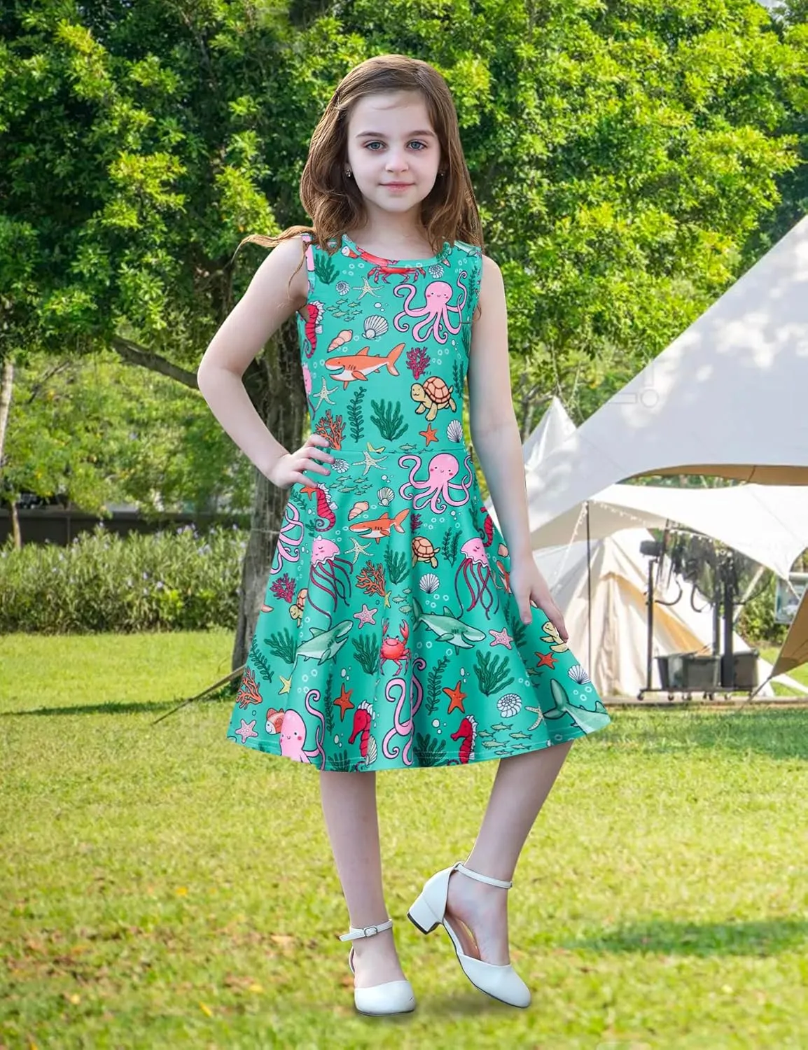 RAISEVERN Girls Dresses Sleeveless Summer Casual Swing Sundress for 4-15 Years