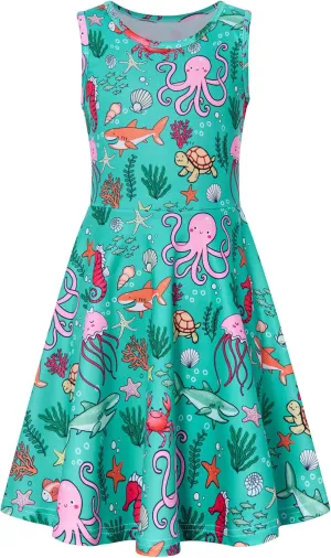 RAISEVERN Girls Dresses Sleeveless Summer Casual Swing Sundress for 4-15 Years