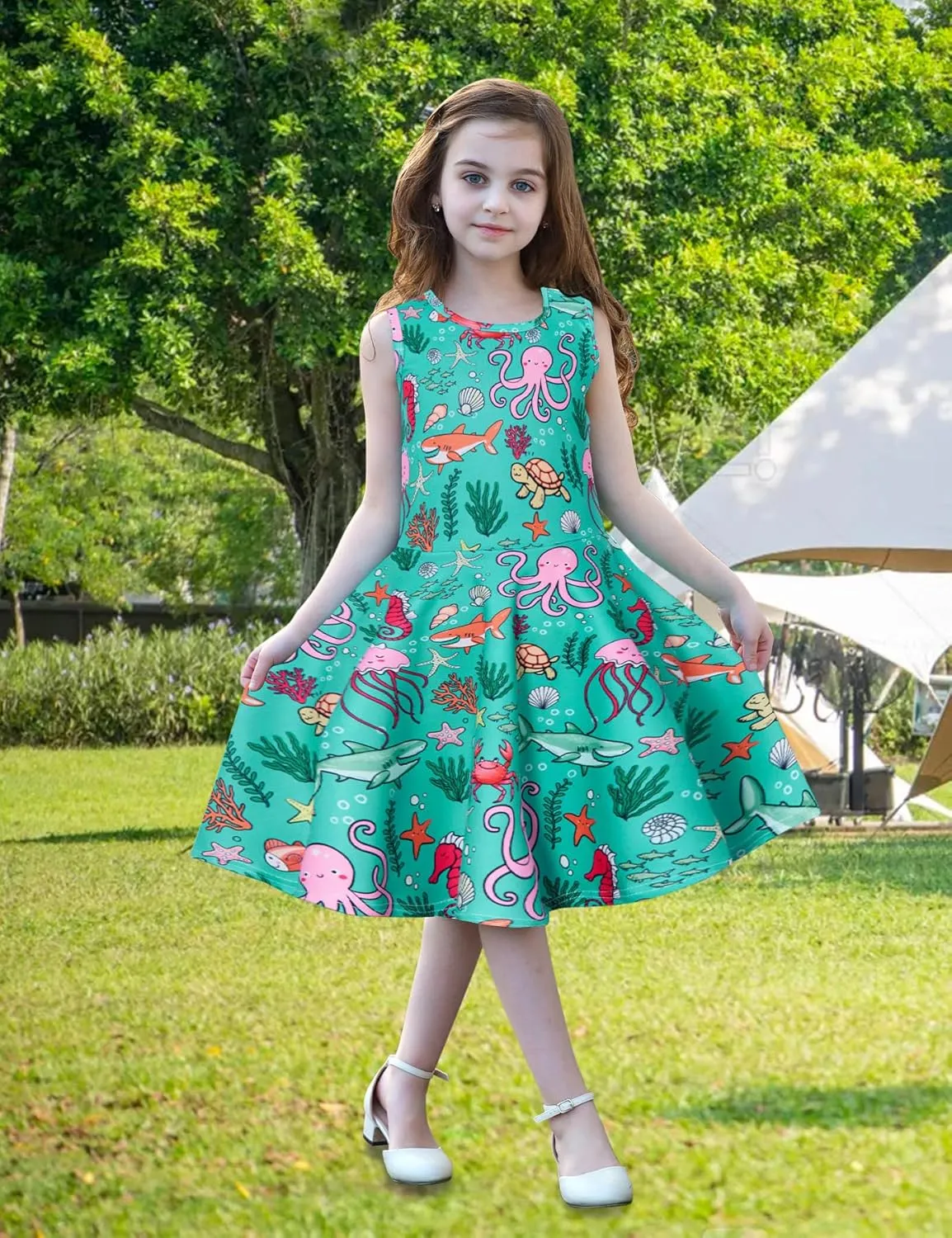 RAISEVERN Girls Dresses Sleeveless Summer Casual Swing Sundress for 4-15 Years