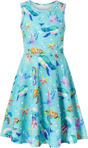 RAISEVERN Girls Dresses Sleeveless Summer Casual Swing Sundress for 4-15 Years