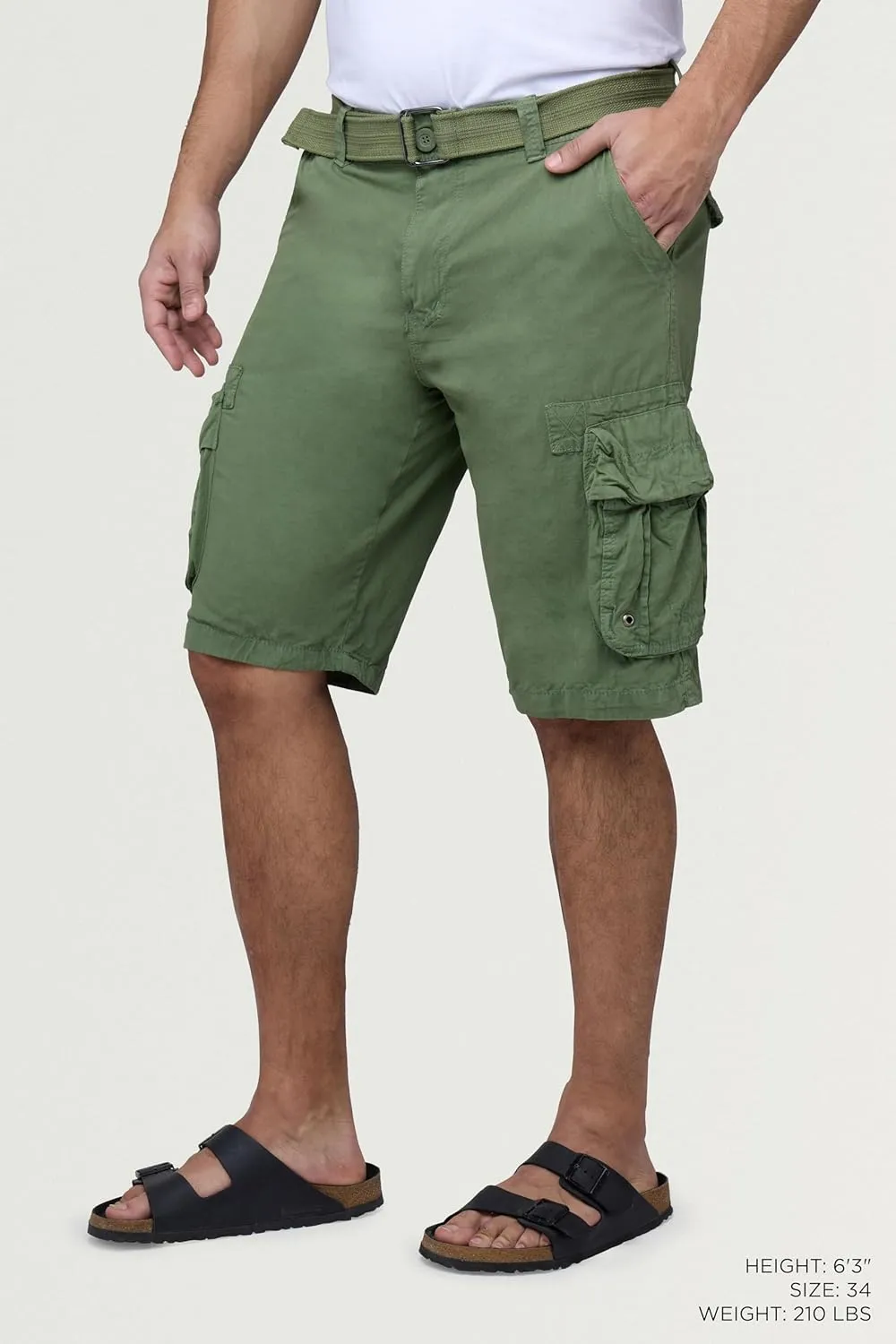 RAW X Mens Belted Cargo Shorts, Relaxed Fit Casual Knee Length Cargo Shorts for Men (Big and Tall Shorts for Men)