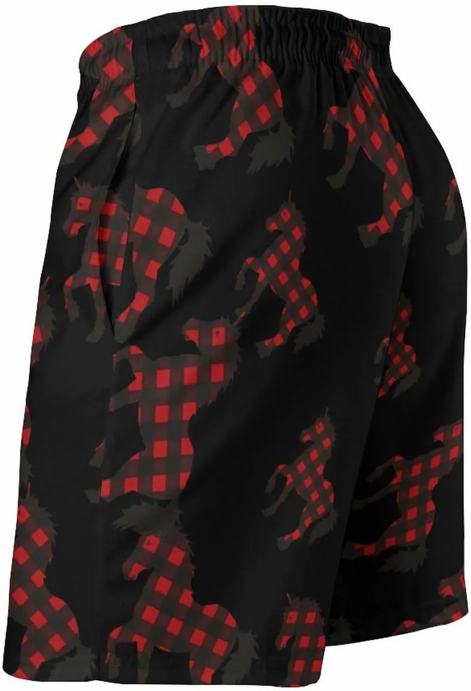 Red Buffalo Plaid Uni-corn-horse Men's Swim Trunks Quick Dry Board Shorts Breathable Summer Beach Shorts Bathing Suits