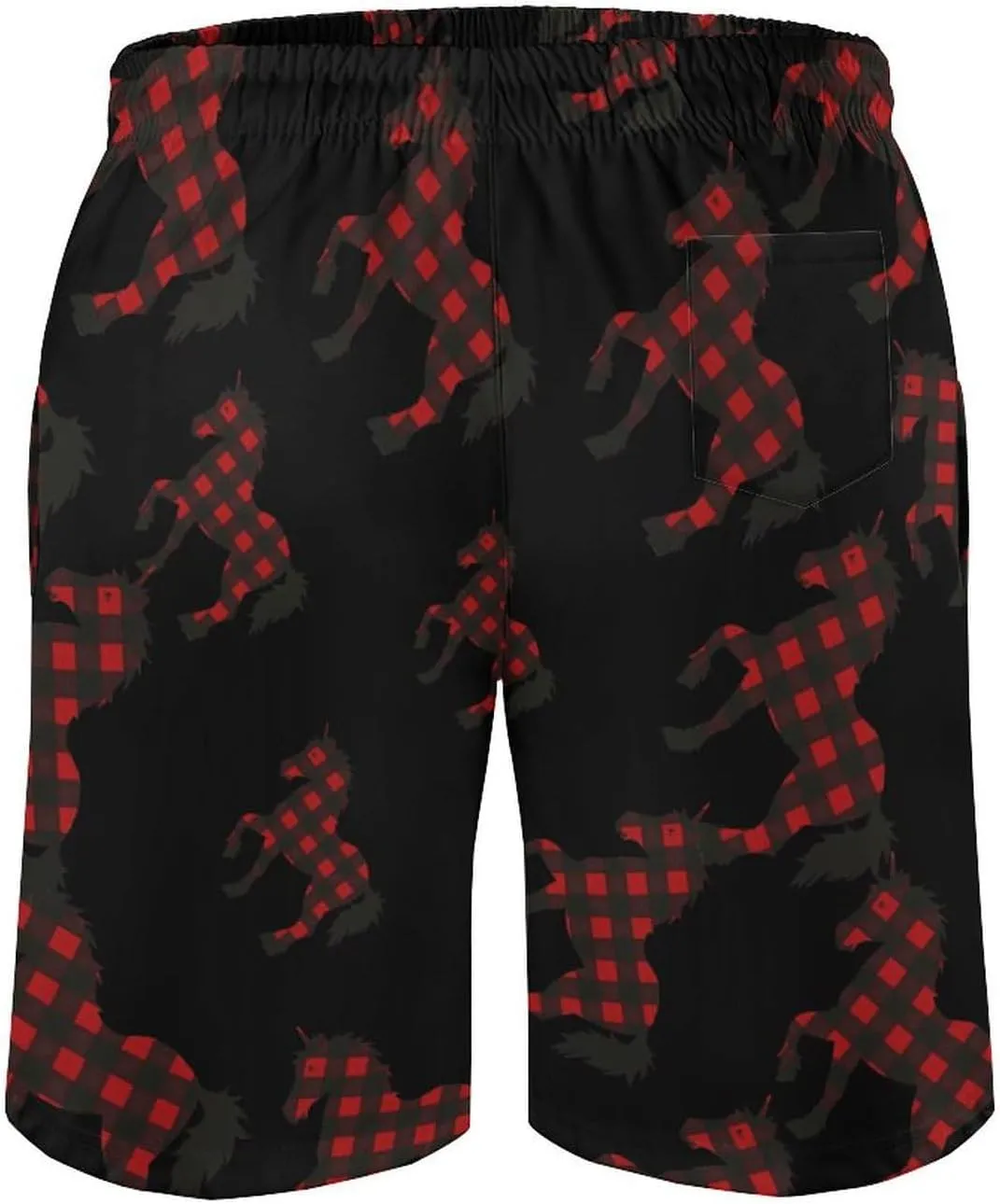 Red Buffalo Plaid Uni-corn-horse Men's Swim Trunks Quick Dry Board Shorts Breathable Summer Beach Shorts Bathing Suits