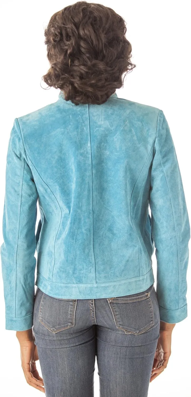 REED Women's 22'' Misses Fit Stand Up Collar Leather Jacket